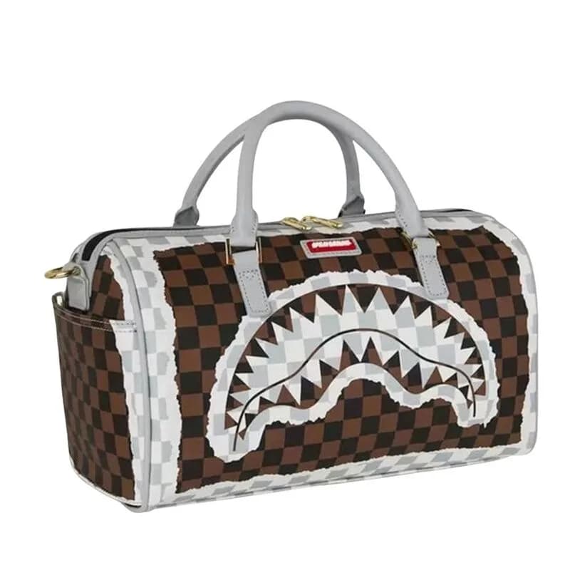 Sprayground Cream & Brown Tear Check Mini Duffle 2