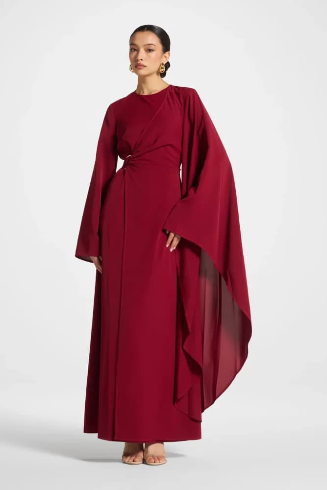Asymmetric Sleeve Maxi Dress - Pomegranate