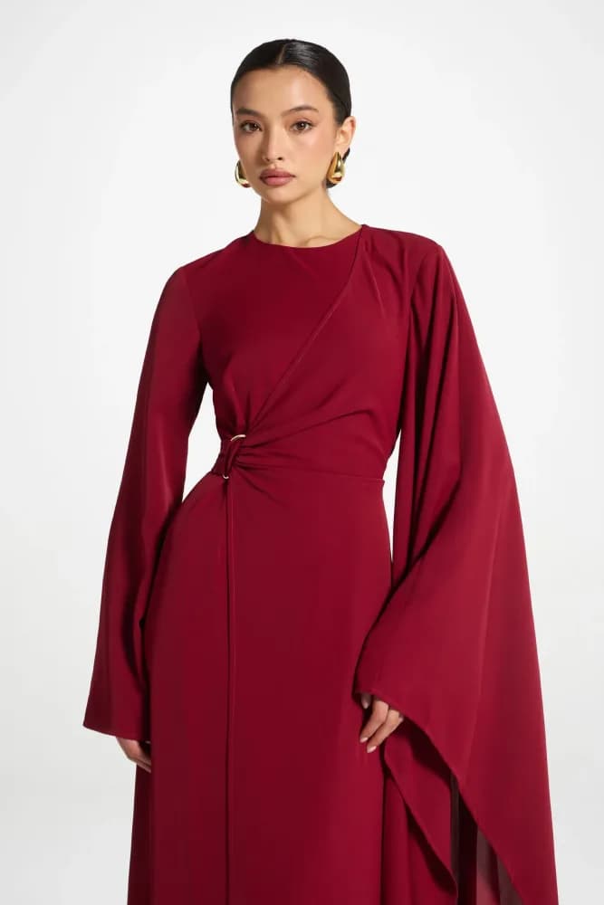 Asymmetric Sleeve Maxi Dress - Pomegranate 3