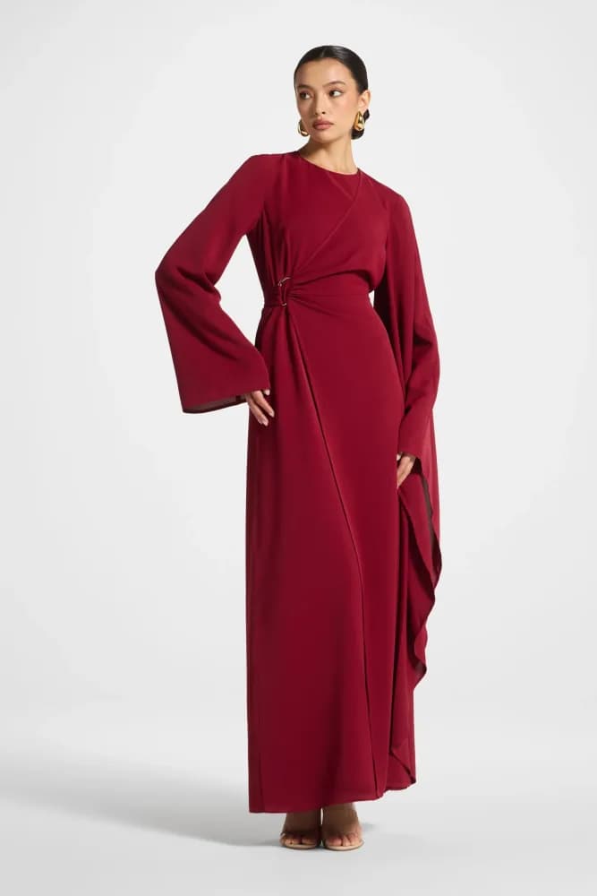 Asymmetric Sleeve Maxi Dress - Pomegranate 2
