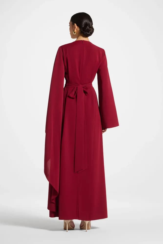 Asymmetric Sleeve Maxi Dress - Pomegranate 4