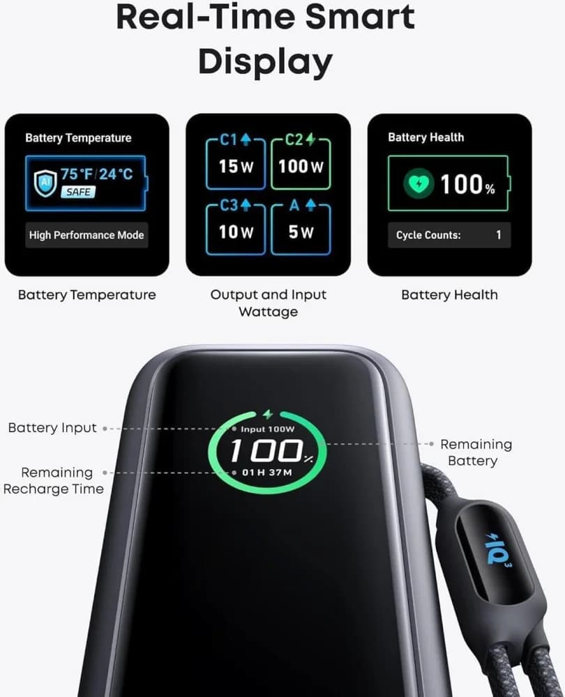 Anker Power Bank, 25,000mAh 165W Ultra-Fast Portable Charger for Dual Laptops, Fast Charging Battery Pack with Built-In & Retractable Cables | A1695H1 3