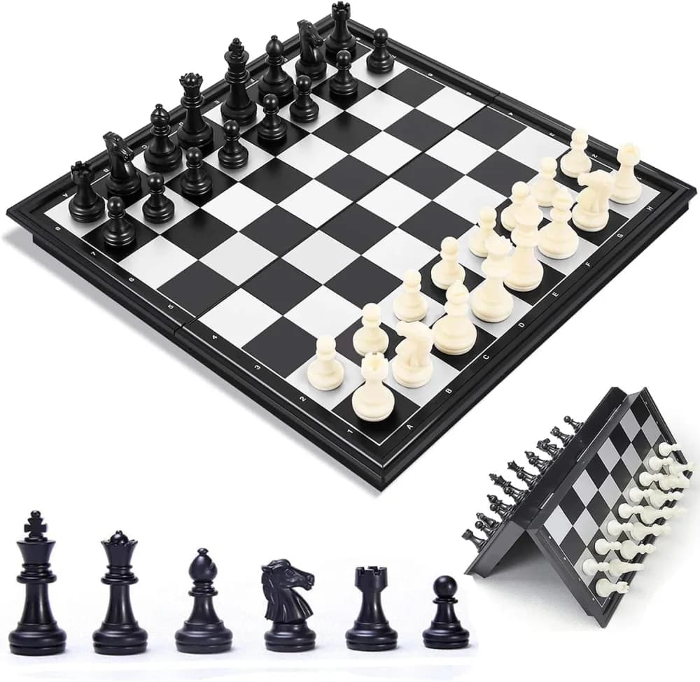 Chess Board Set Game, Magnetic Chess Piece Set with Chess Folding/Portable Storage Board, Traditional Game, Educational Toys for Kids/Children/Adults Gift (Gold/Silver, 25x25x2cm)