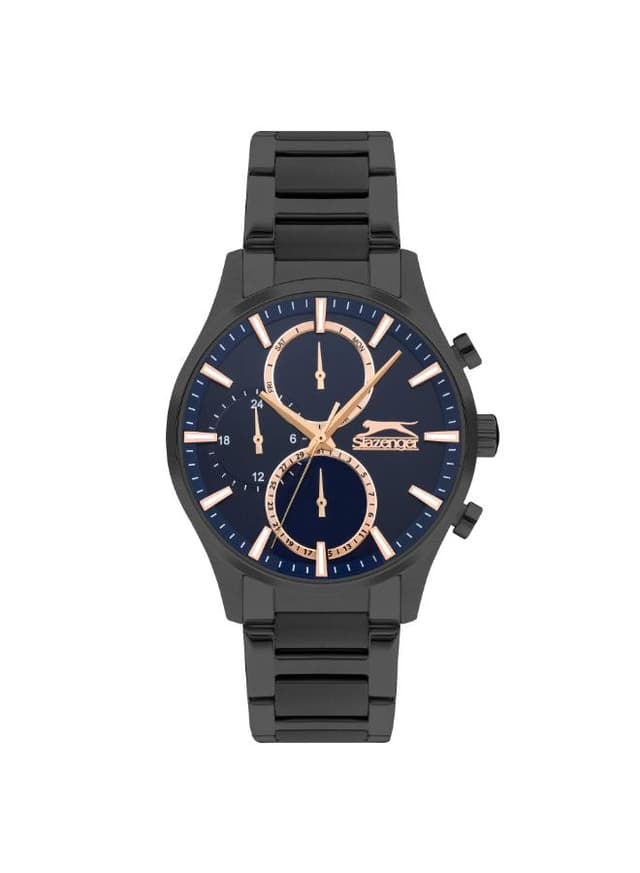 Men Multi Function Blue Dial Watch  Gun Metal bracelet
