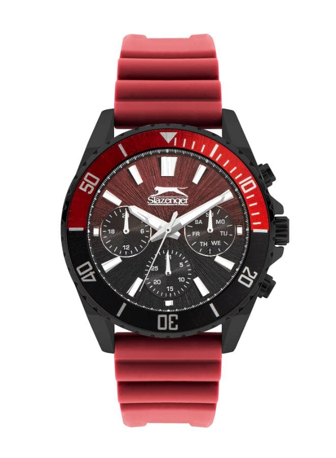 Thumbnail 1 for SLAZENGER Men Multi Function Gun Dial Watch Red Silicone bracelet