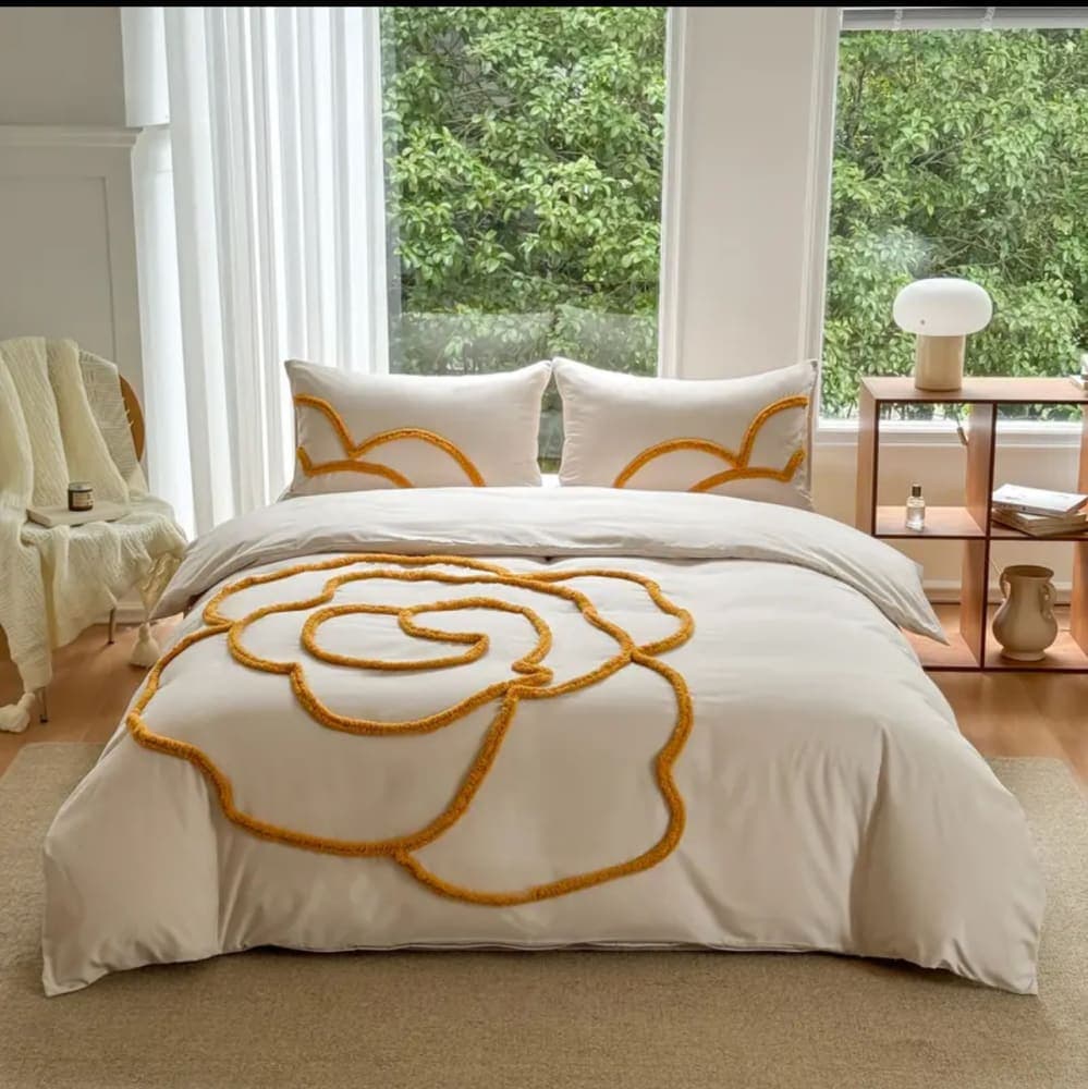 1 set of bedding items includes 1 duvet cover and 2 pillowcases without inserts. A three piece bedding set offering a soft brushed feel