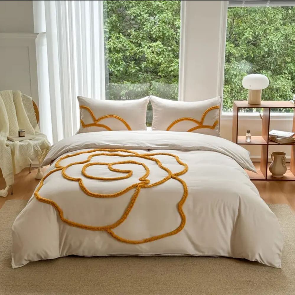 1 set of bedding items includes 1 duvet cover and 2 pillowcases without inserts. A three piece bedding set offering a soft brushed feel 3