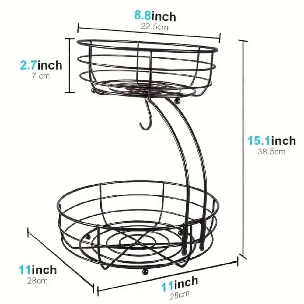 2-Tier Black Metal Fruit Stand With Wheels  2