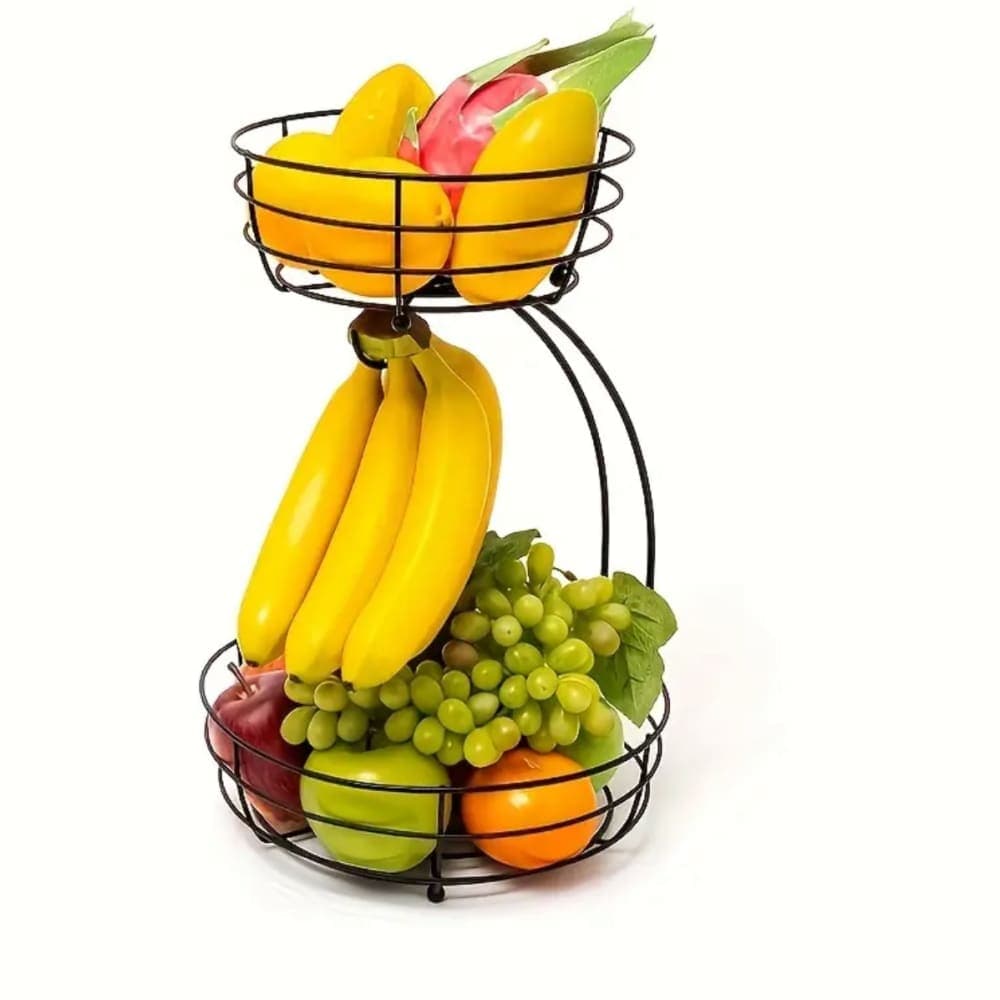 2-Tier Black Metal Fruit Stand With Wheels  3