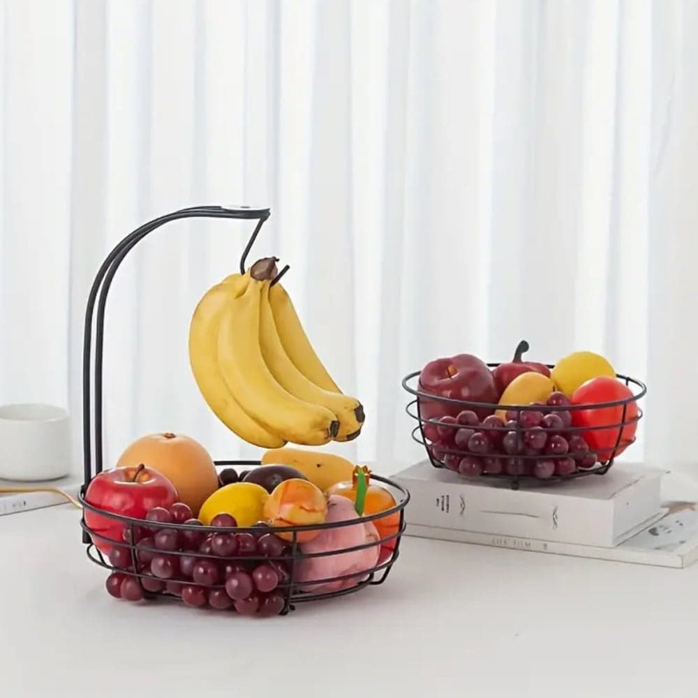 2-Tier Black Metal Fruit Stand With Wheels  4