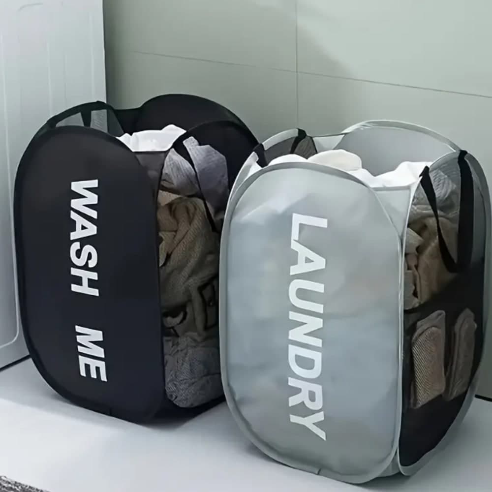 1pc Foldable Laundry Basket With Dual Compartments