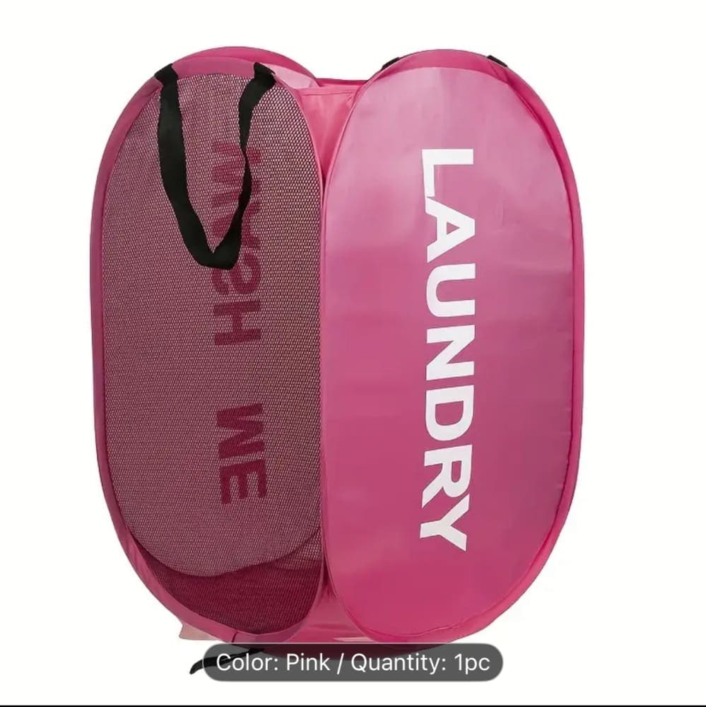 1pc Foldable Laundry Basket With Dual Compartments 4