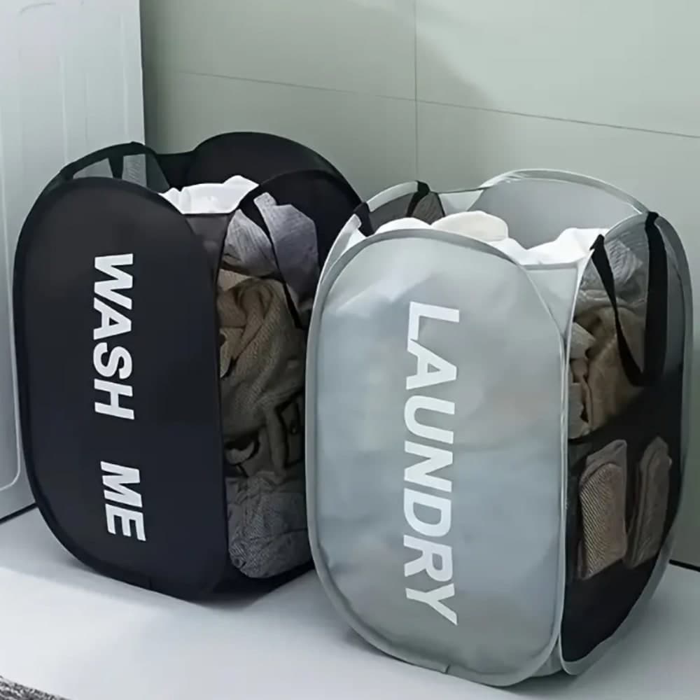 1pc Foldable Laundry Basket With Dual Compartments 5