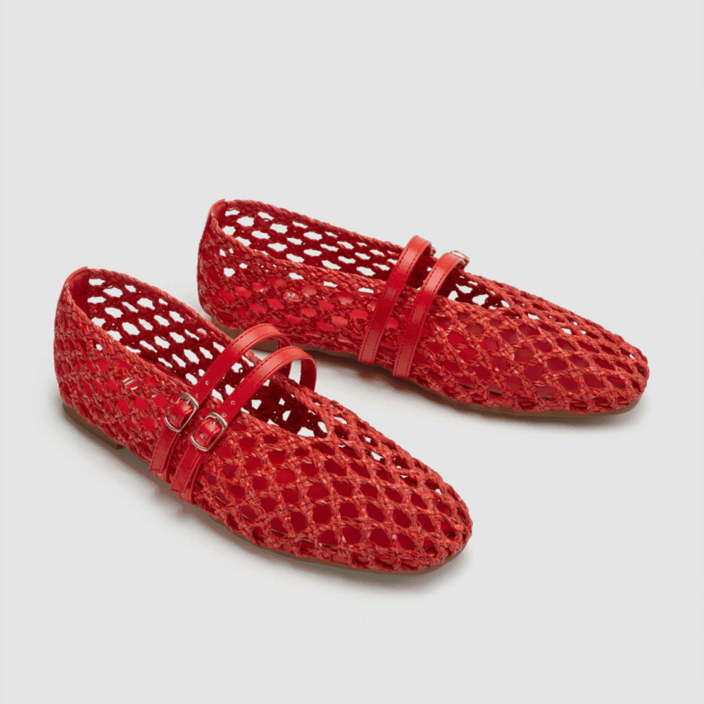 Double Strap Woven Flats