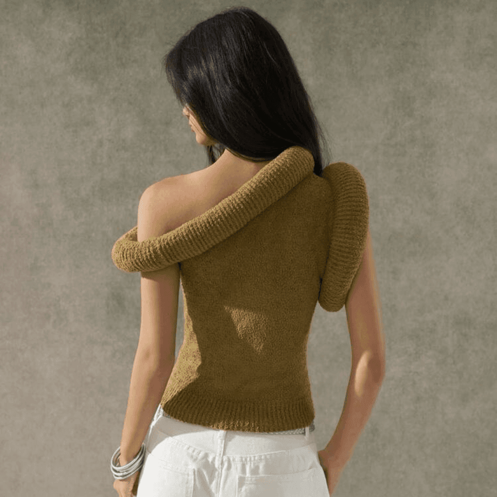 Casual Asymmetrical Shoulder Fitted Knit Top 5