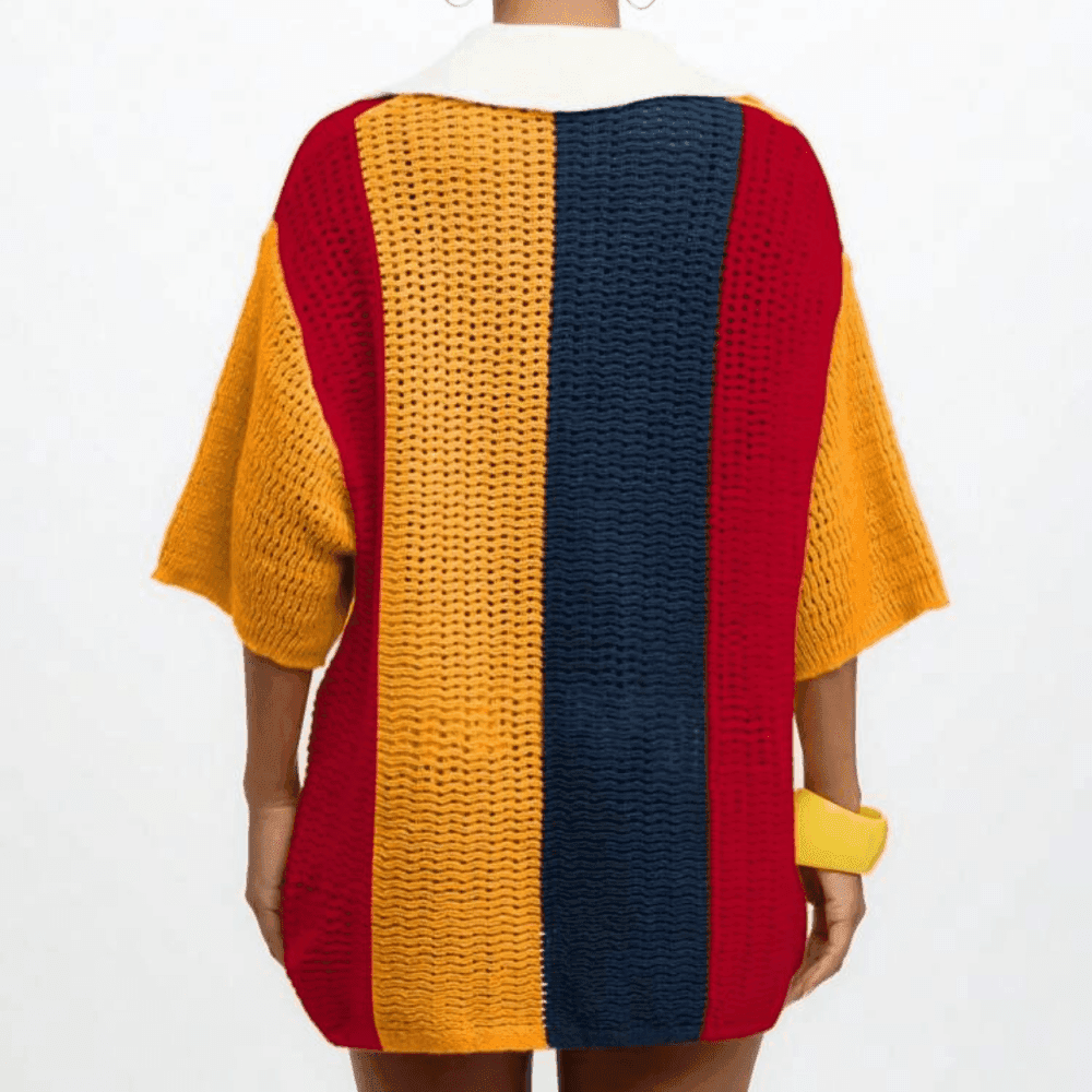 Crochet Oversized Polo Collar Pullover Top 2