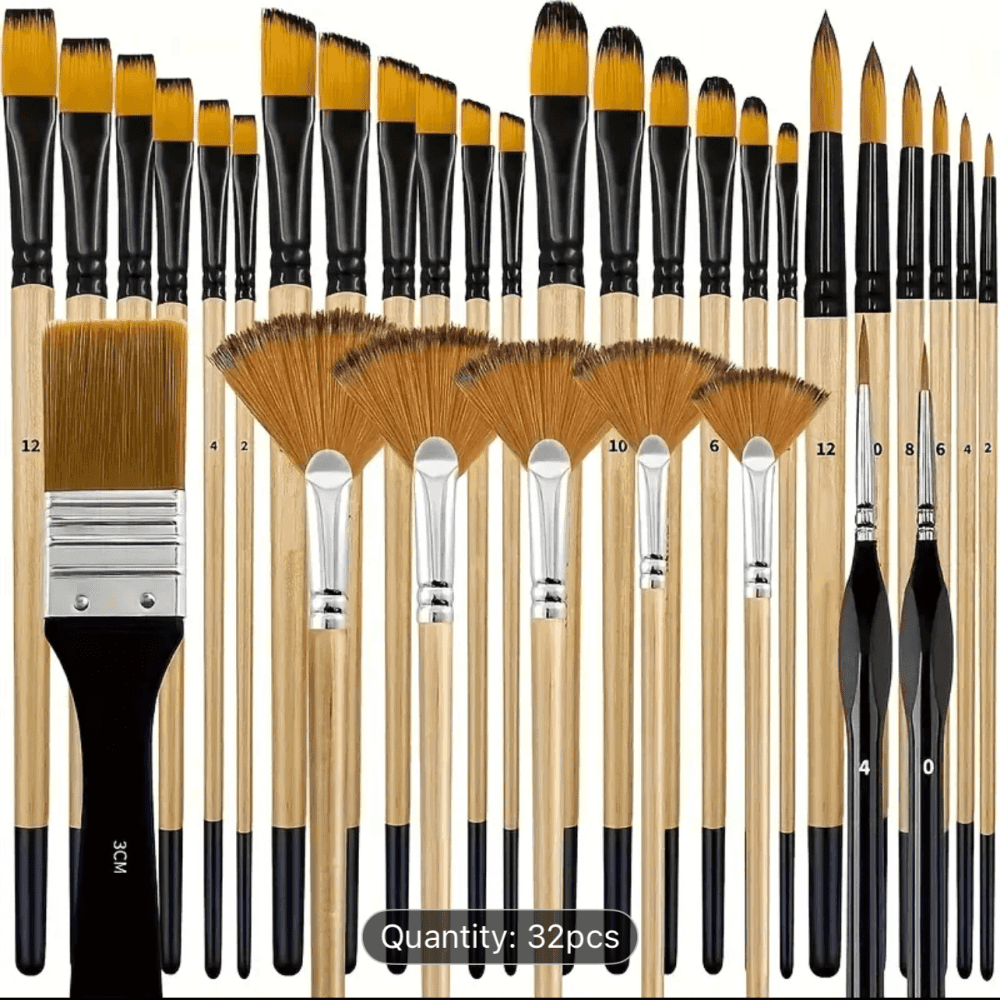 32pcs Artist Paint Brush Set With Nylon Bristles 
