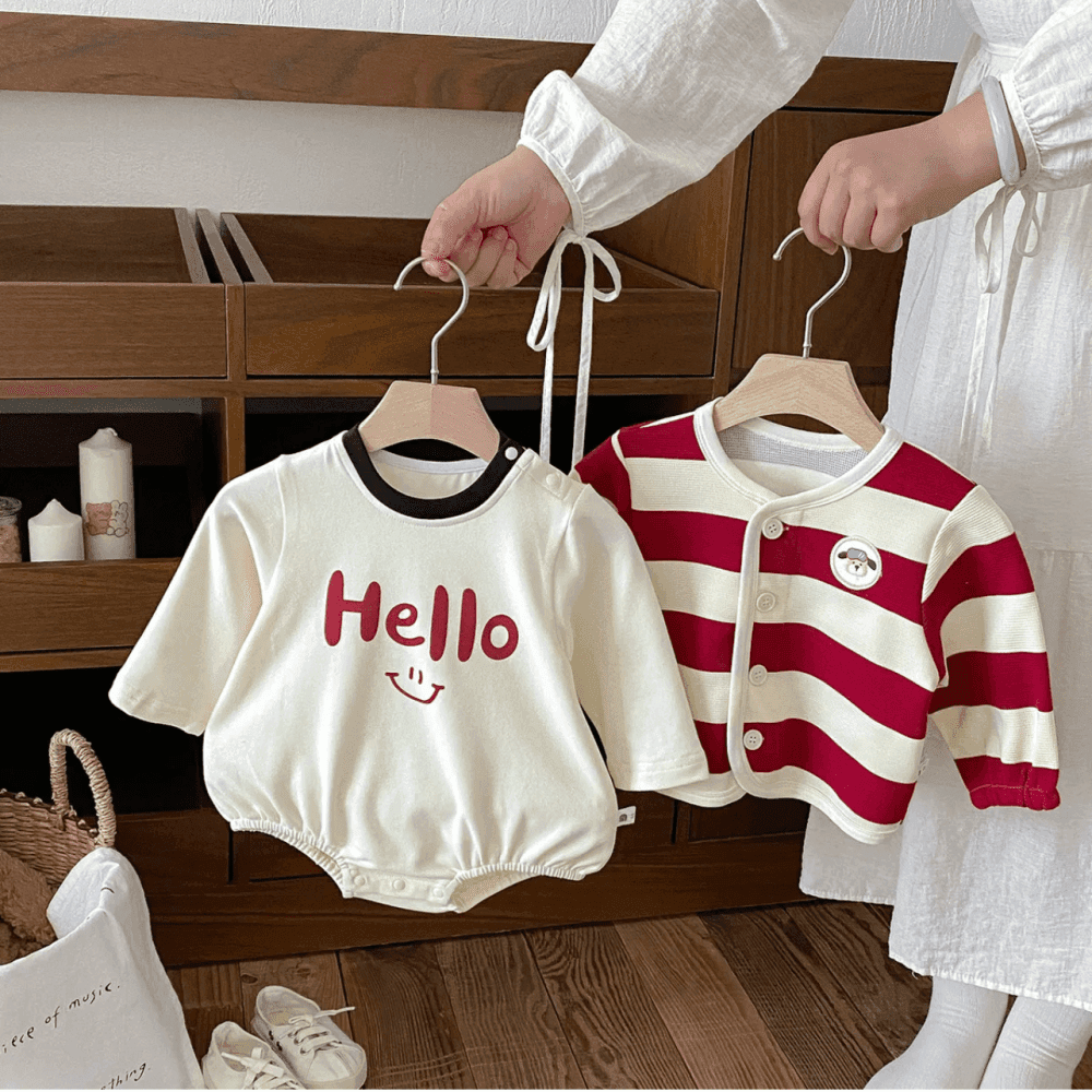 Casual Stripe Coat Long Sleeve Rompers Two Piece Set