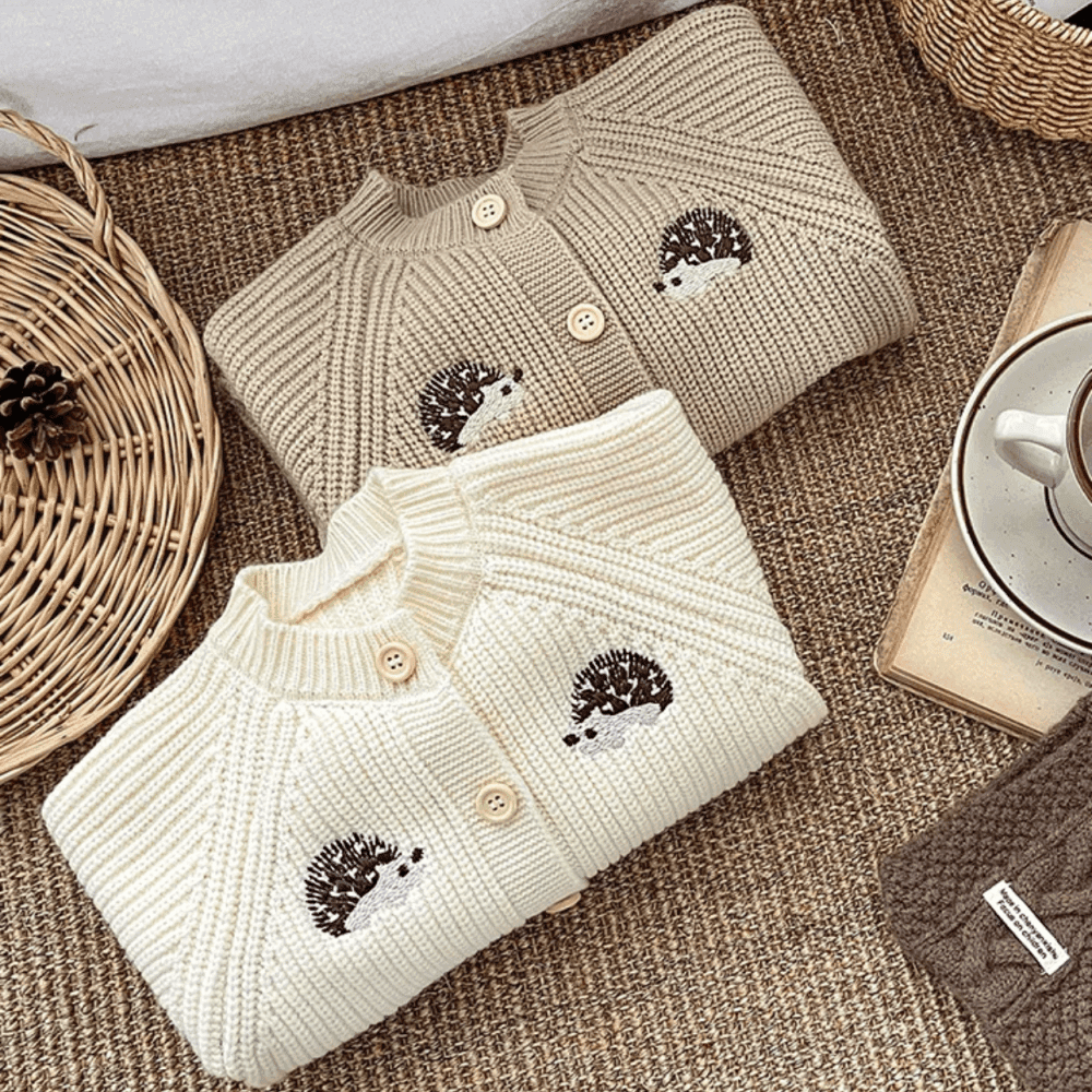 Cute Autumn Knitted Embroidered Hedgehog Long sleeve Jumpsuits 4