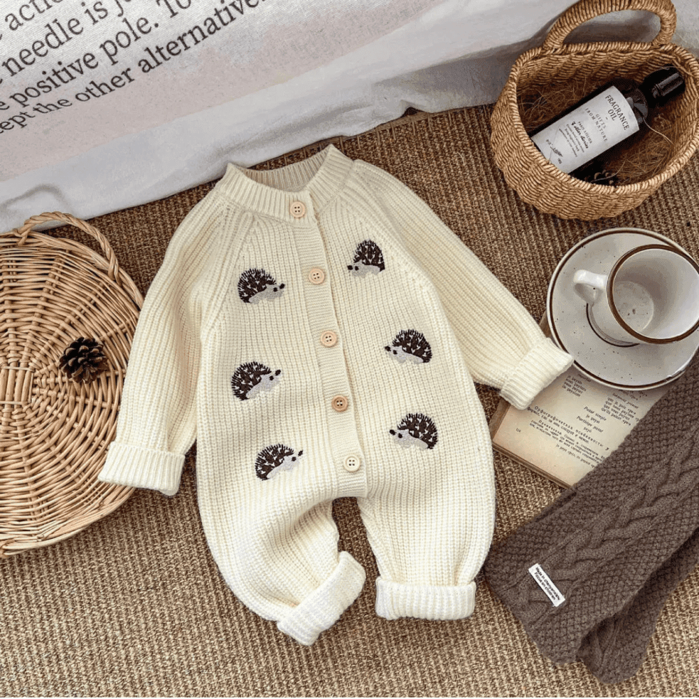 Cute Autumn Knitted Embroidered Hedgehog Long sleeve Jumpsuits 5