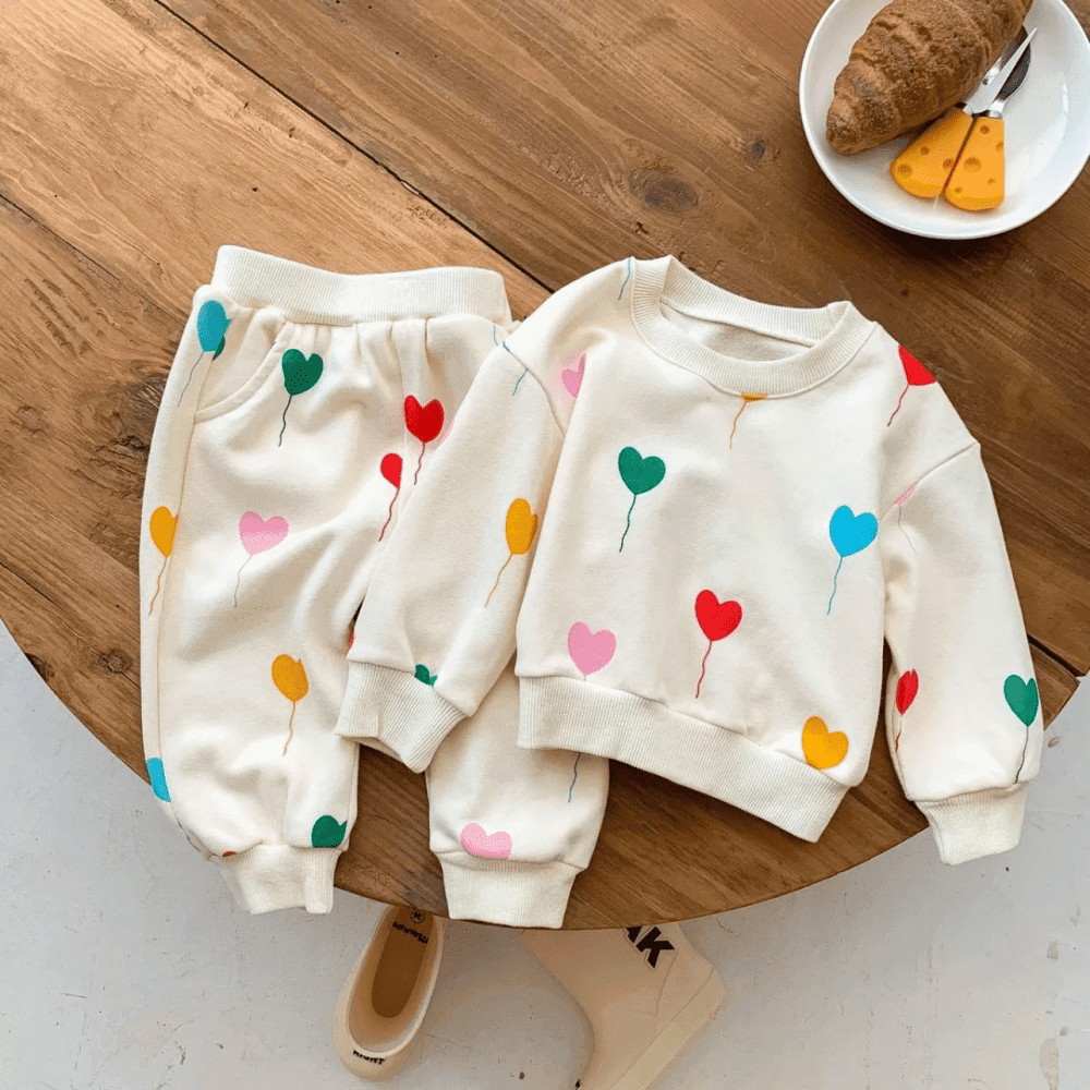 Boys Girls Cute Heart Print Long Sleeve Sweatshirts Pants Sets