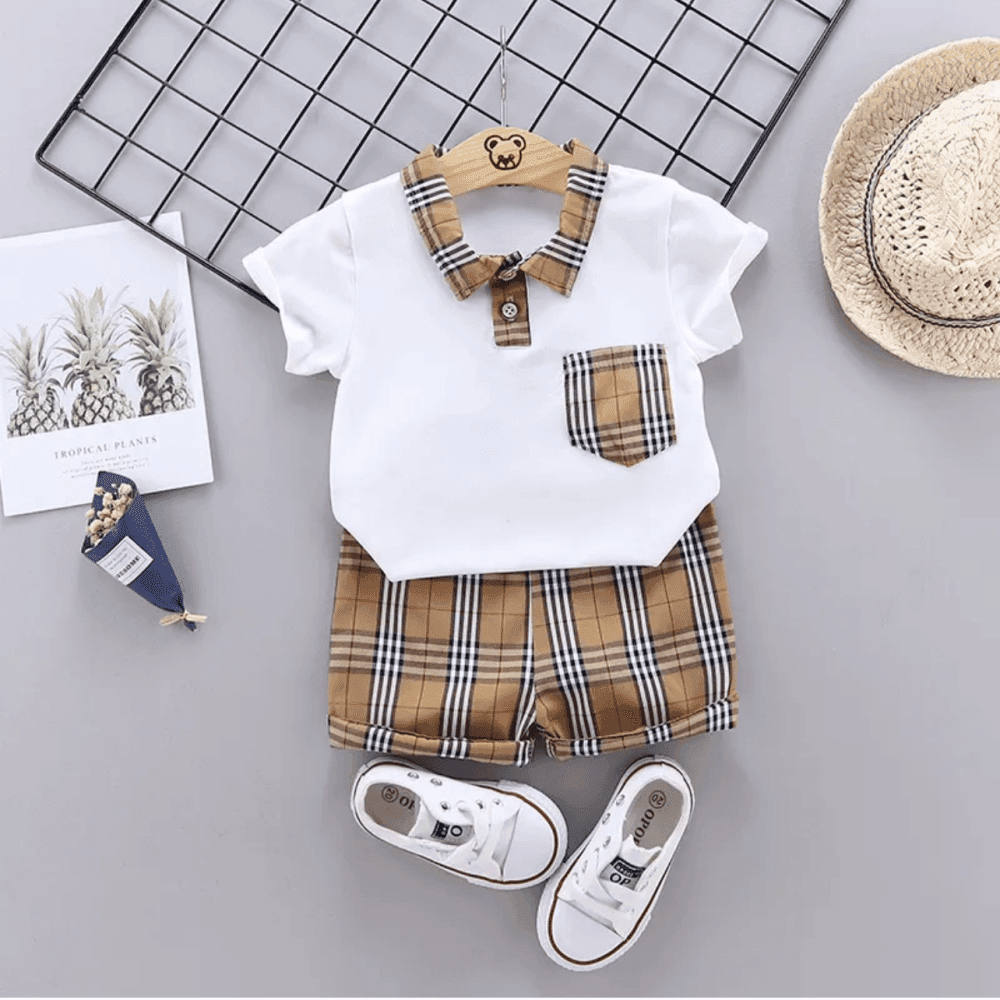 Casual Splicing Lapel Short - Sleeve T shirt Loose Shorts Two piece Set