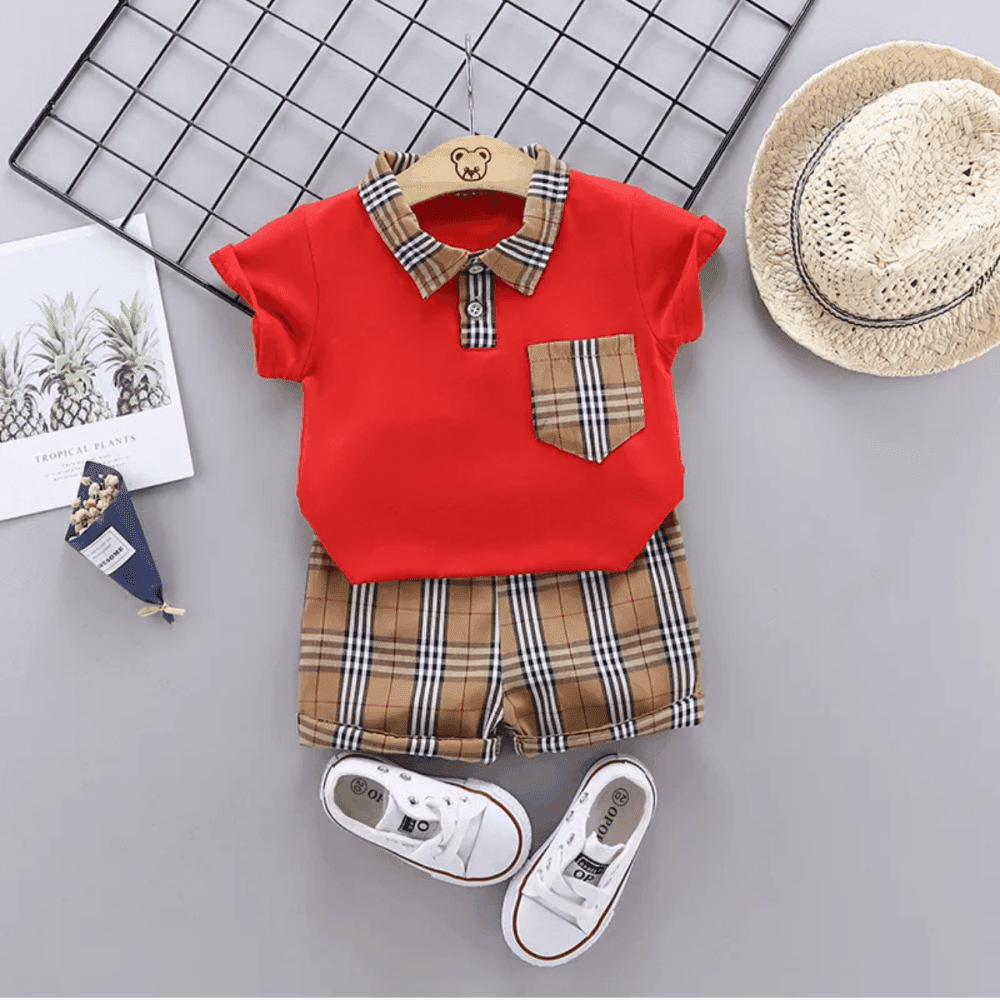 Casual Splicing Lapel Short - Sleeve T shirt Loose Shorts Two piece Set 2