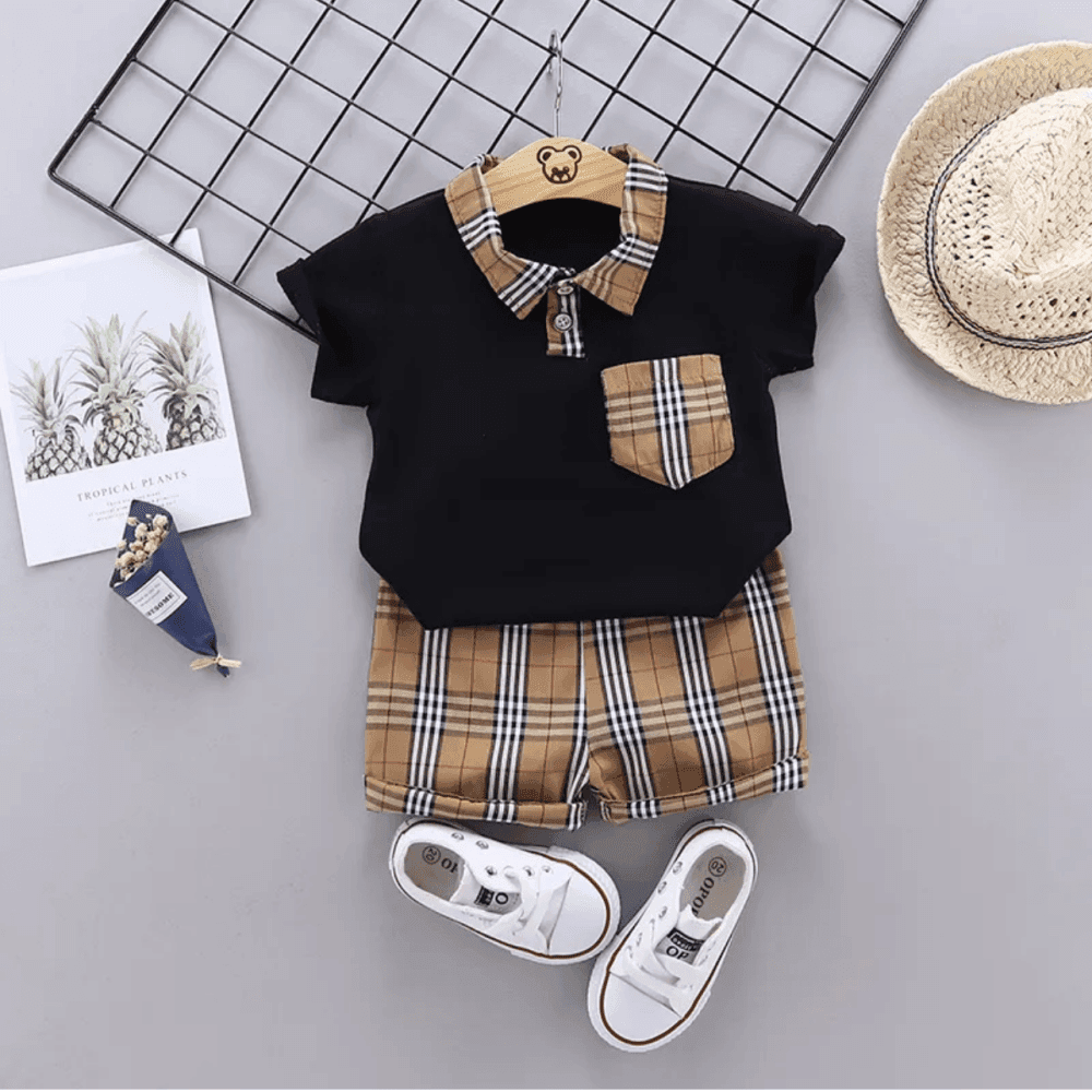 Casual Splicing Lapel Short - Sleeve T shirt Loose Shorts Two piece Set 3