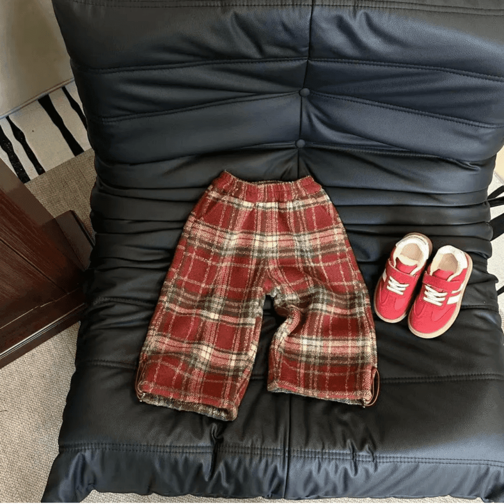 Winter Plaid Fleece-Lined Warm long Sleeve Hoodies Loose Pants Two Piece Set 3