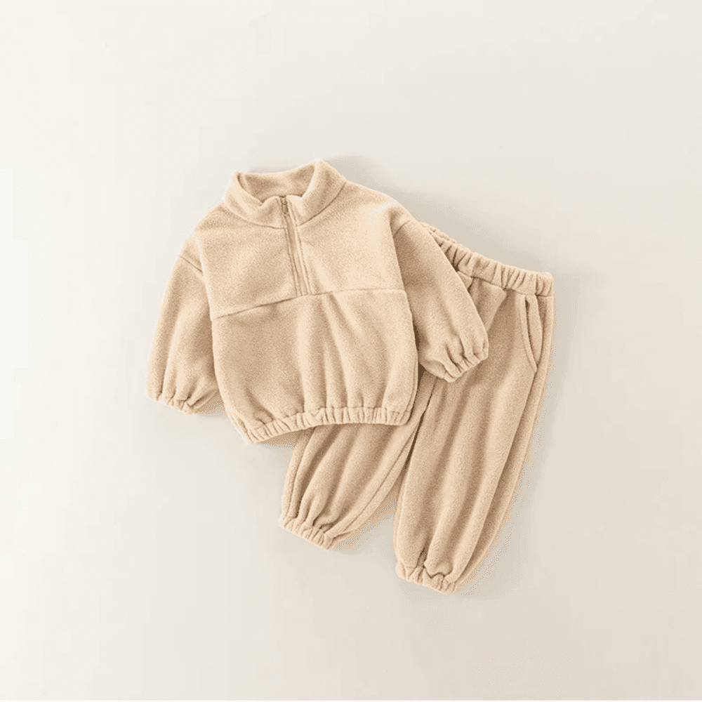 Autumn & Winter Children’s Casual Solid Plush Sweatshirt & Sweatpants Two Piece Set 4