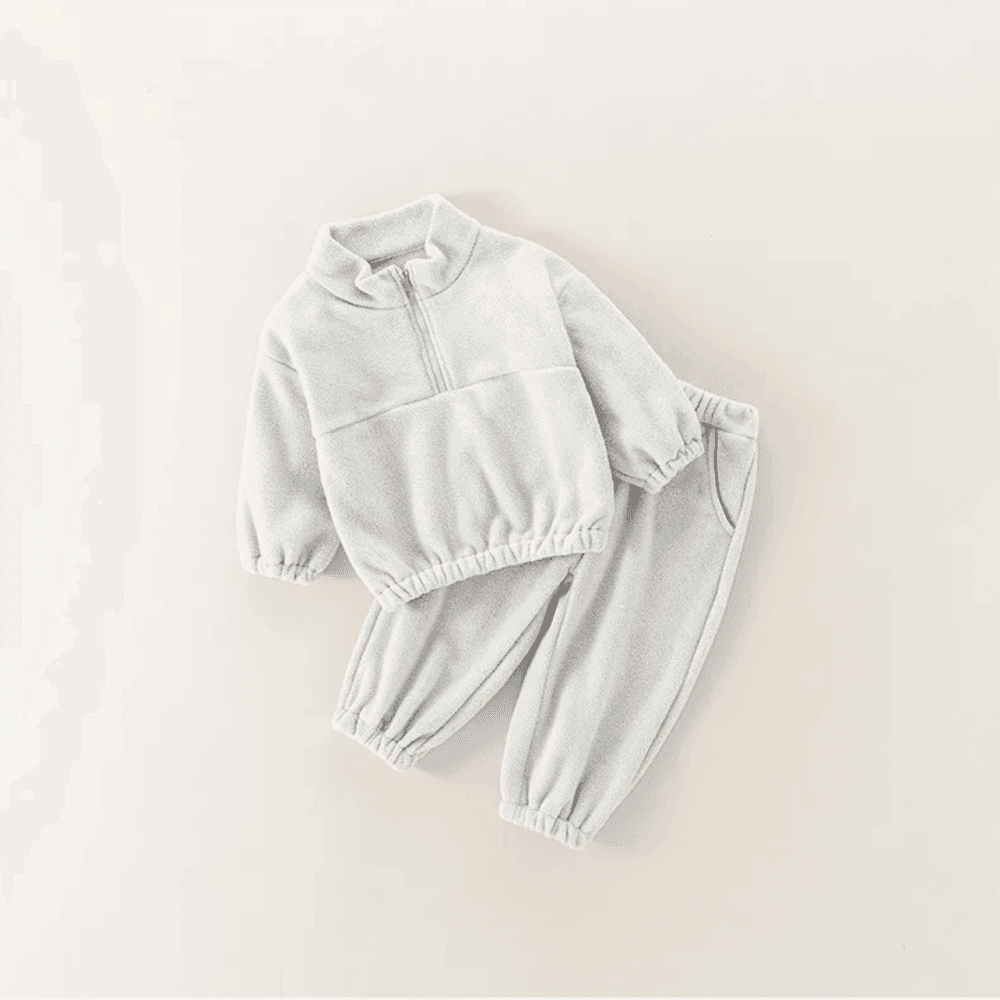 Autumn & Winter Children’s Casual Solid Plush Sweatshirt & Sweatpants Two Piece Set 5