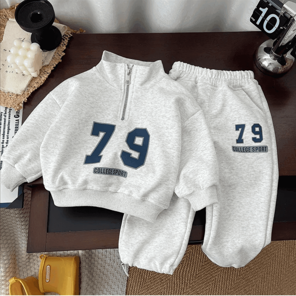 Two Piece Zip Collar Sweatshirt and Sweatpants Set 5