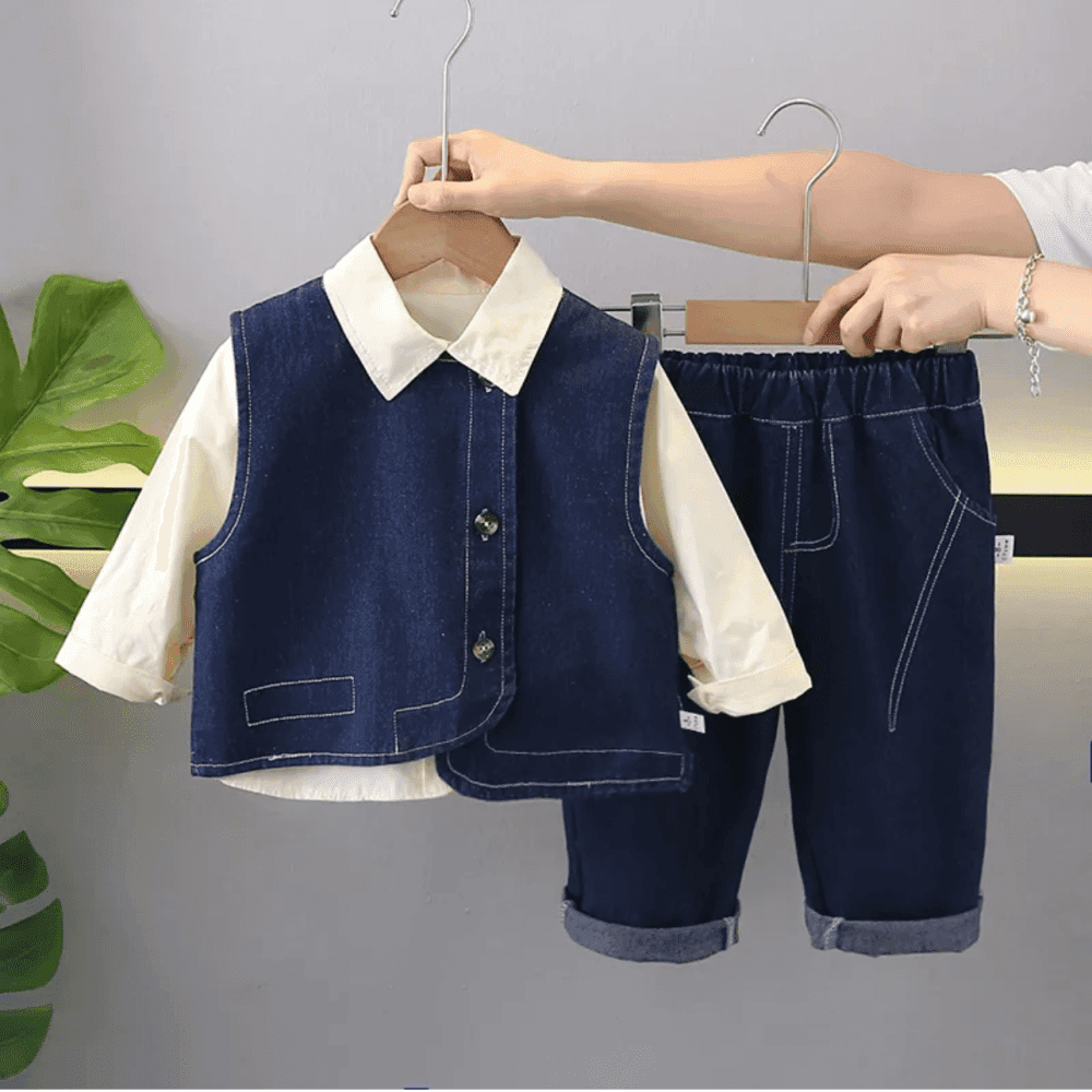 Long Sleeve Shirt Denim Vest Jean Set 3