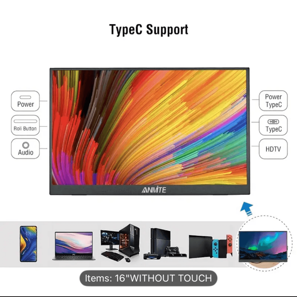 Thumbnail 2 for Atotech 16 Inch Portable Monitor 1200P HDR 16:10 Low Blue For Xbox/PS5/5/Switch/Mobile phone /Computer/ Laptop extension 