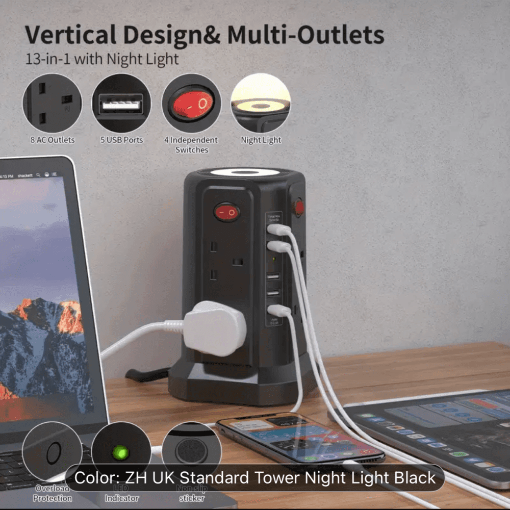 Thumbnail 5 for Extension Cord With USB Plug And Night Light 