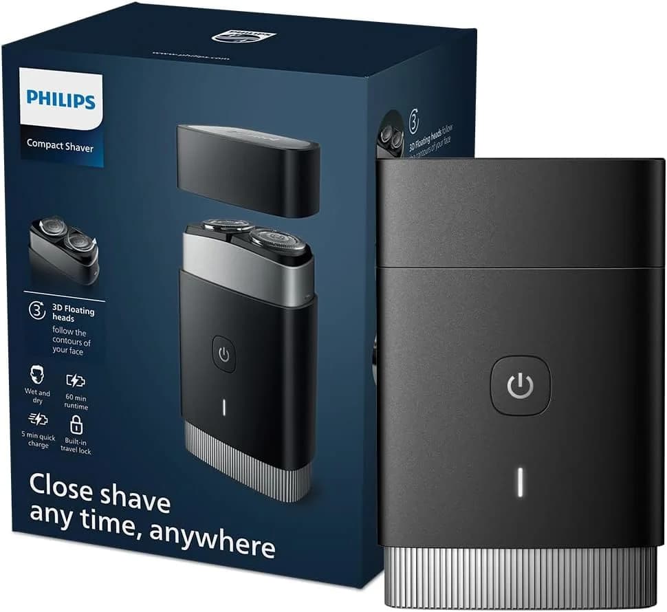 Philips PQ888/06 Compact Electric Shaver for Travel | IPX7 Waterproof | 60 Min Cordless Runtime | Travel-friendly