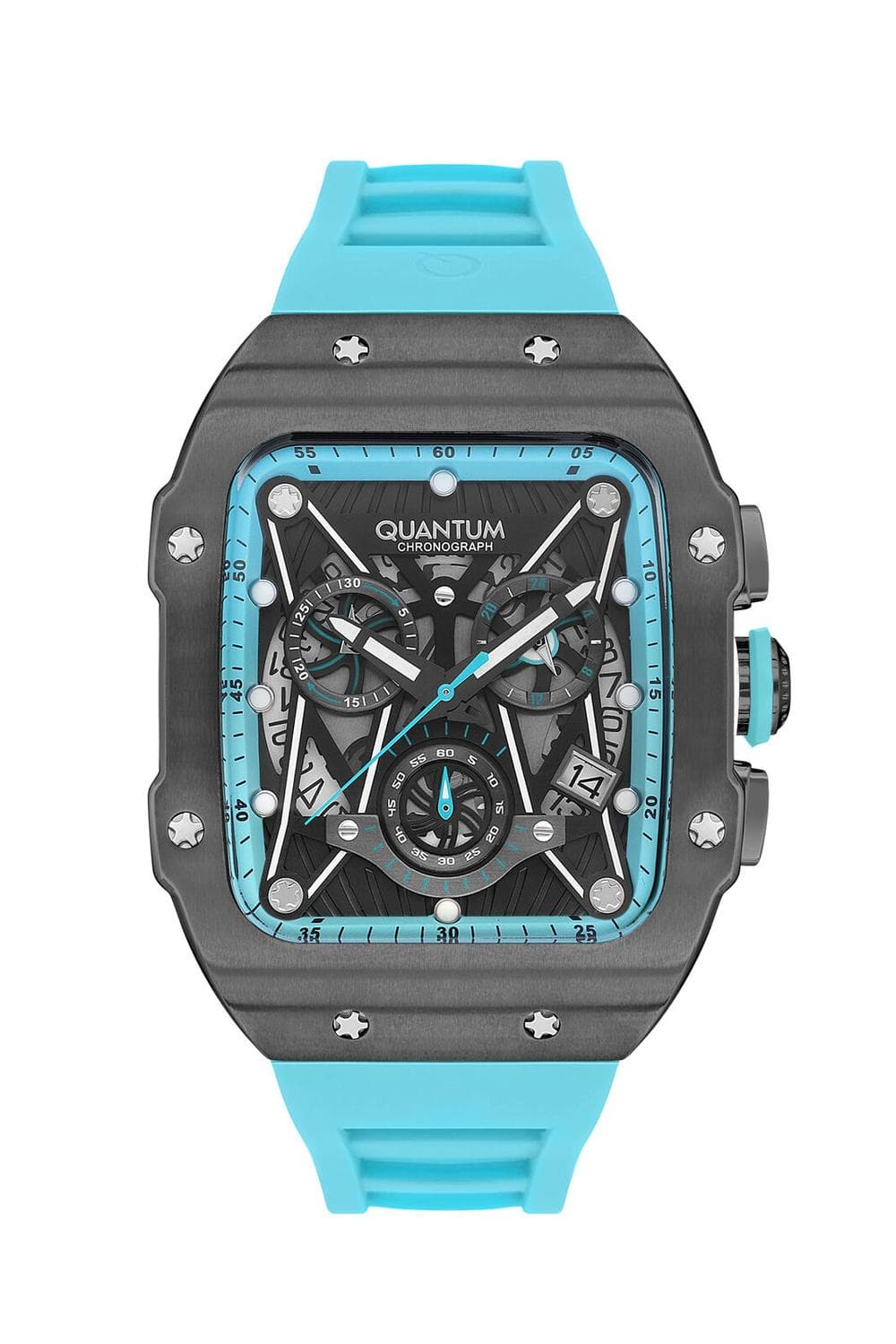 Men's Chronograph Black Dial Watch Blue Silicon Strap - view 1