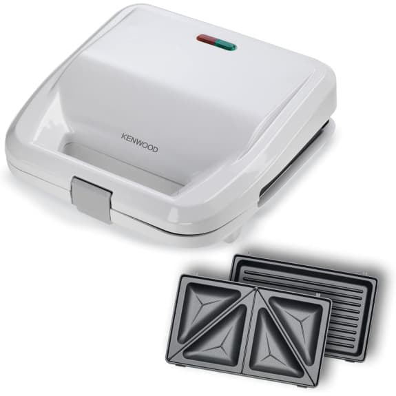 KENWOOD 2-in-1 Sandwich Maker \& Grill with 2 Sets of Non Stick Multifunctional Plates for Grilling and Toasted Sandwiches SMP02.000WH White