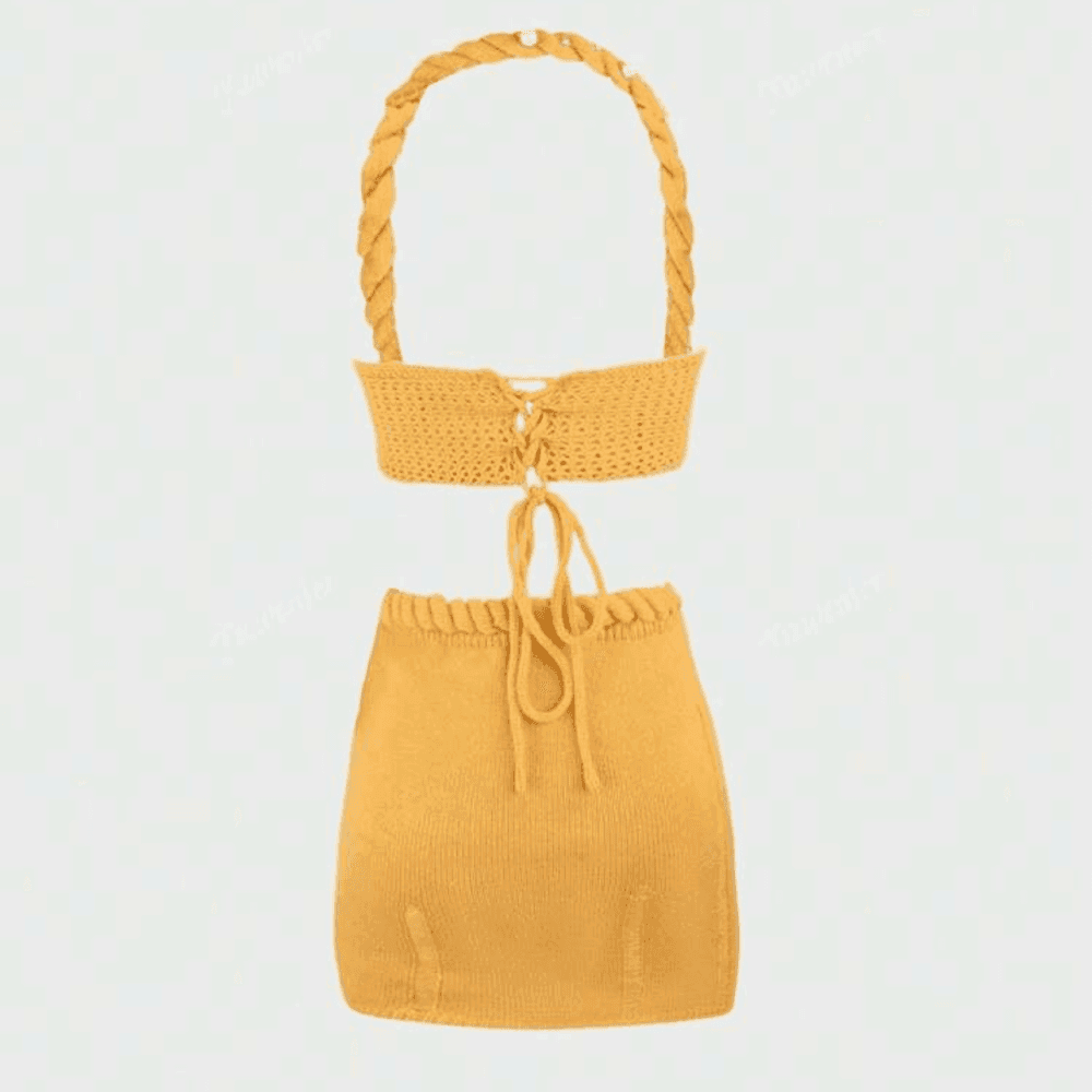 Crochet Bikini Top & Low Waist Knitted Mini Skirt view 4